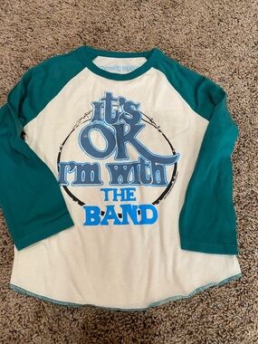 Rowdy Sprout Teal Raglan Long Sleeve Tee with Blue Graphic